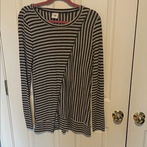 CAbi Blue and Cream Striped Long Sleeve Top size small